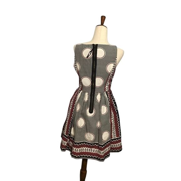 Maeve Moonsong Black Burgundy Cotton Retro Dress Sz 4 - Picture 4 of 7